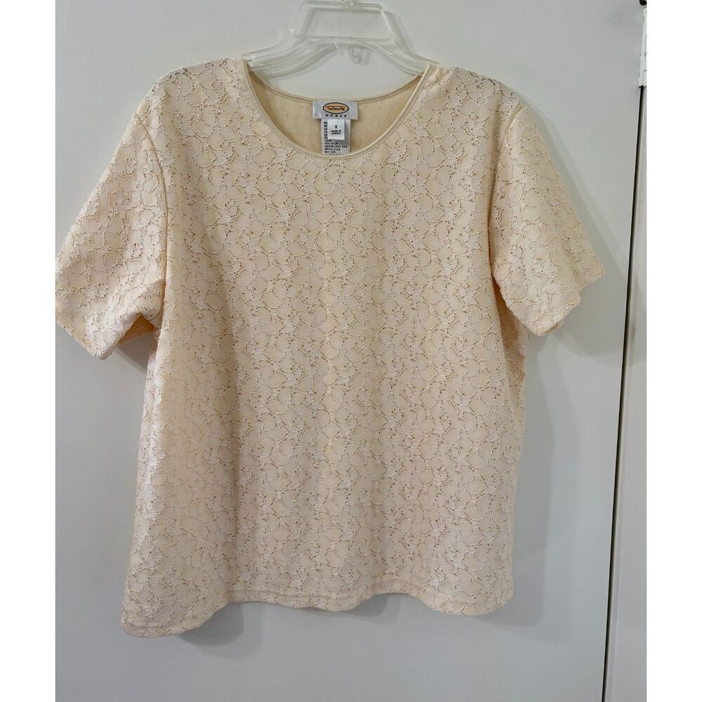 Talbots Vintage 90s Womens Sz "X"  (Sz 14) Pale Yellow Stretchy Lace Layered Top